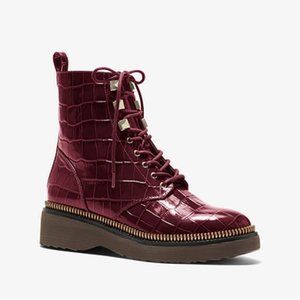 Michael Kors Haskell Crocodile Embossed Leather Combat Boot - NWT